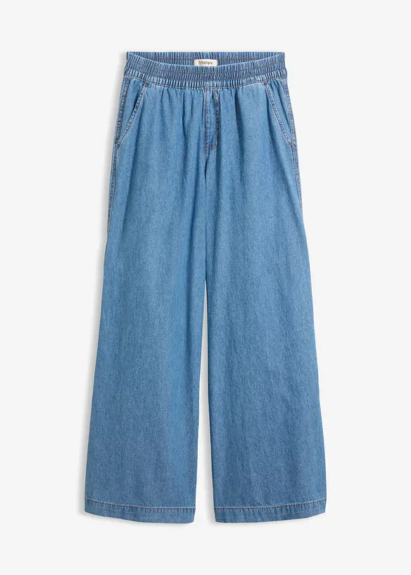Wide-Leg-Jeans, High Waist in blau von vorne - bonprix