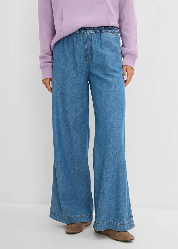 Wide-Leg-Jeans, High Waist in blau von vorne - bonprix