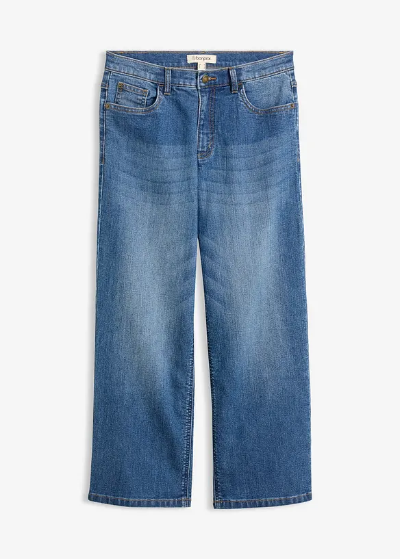 Wide-Leg-Jeans Mid Waist in blau von vorne - bonprix