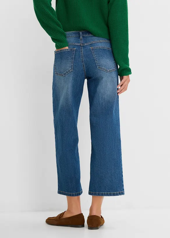 Wide-Leg-Jeans Mid Waist in blau von hinten - bonprix