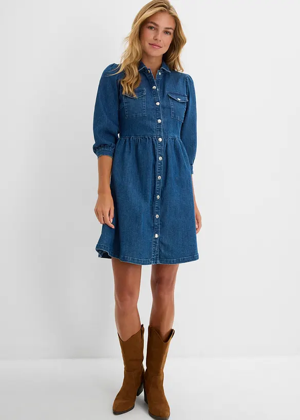 Jeanskleid in blau von vorne (Totalaufnahme) - bonprix