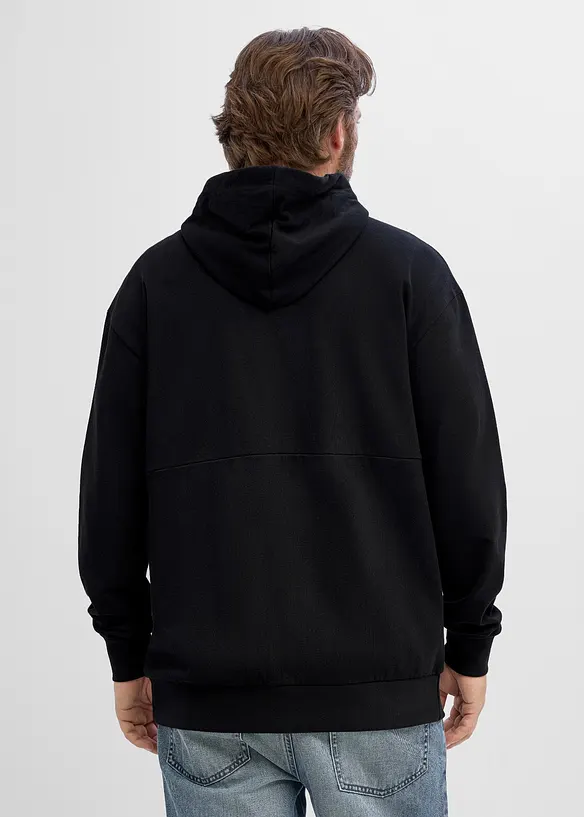 Kapuzen-Sweatjacke aus weichem Baumwoll-Mix, Loose Fit in schwarz von hinten (im Anschnitt) - bonprix
