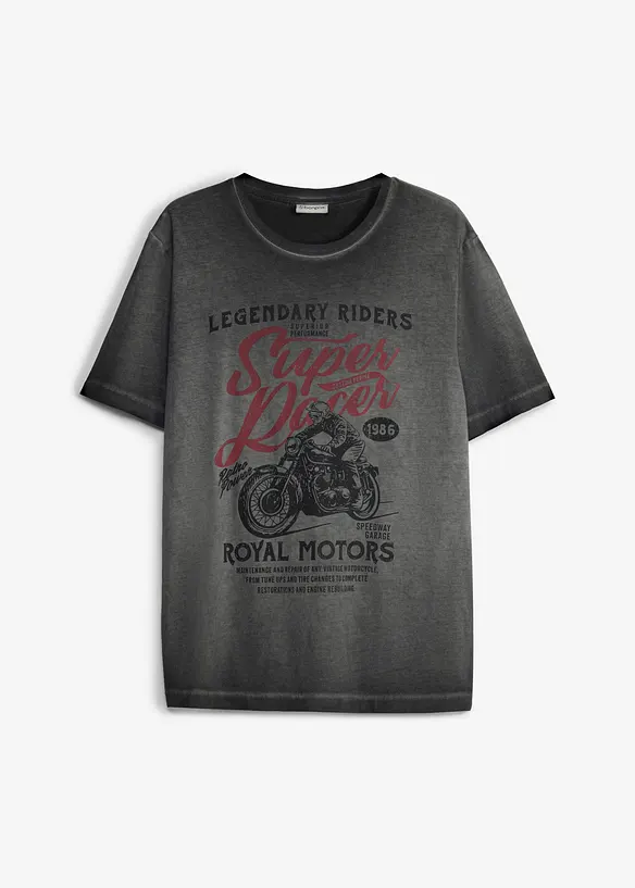 T-Shirt aus Bio-Baumwolle in gewaschener Optik in grau von vorne - bonprix