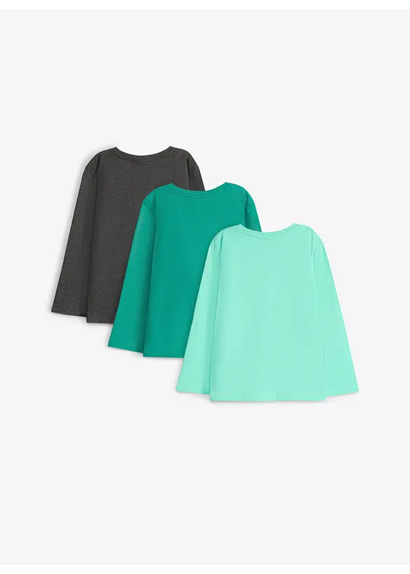 Langarmshirt mit Bio-Baumwolle (3er Pack) in grün von hinten - bonprix