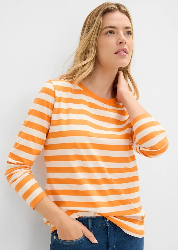 Streifenshirt aus reiner Bio-Baumwolle in orange von vorne (im Anschnitt) - bonprix Streifenshirt aus reiner Bio-Baumwolle in orange von vorne (im Anschnitt) - bonprix