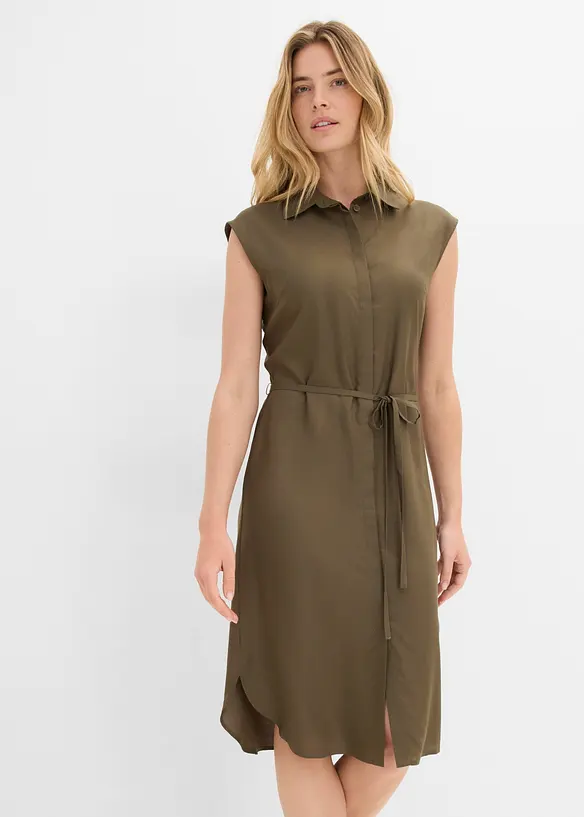 Blusenkleid aus weicher Viskose in grün von vorne (Totalaufnahme) - bonprix Blusenkleid aus weicher Viskose in grün von vorne (Totalaufnahme) - bonprix