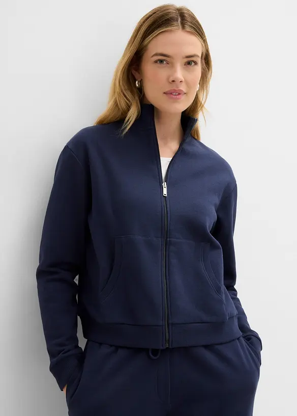Sweatjacke aus reiner Bio-Baumwolle in blau von vorne (im Anschnitt) - bonprix Sweatjacke aus reiner Bio-Baumwolle in blau von vorne (im Anschnitt) - bonprix