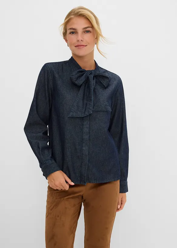 Jeansbluse aus reiner Baumwolle in blau von vorne (im Anschnitt) - bonprix Jeansbluse aus reiner Baumwolle in blau von vorne (im Anschnitt) - bonprix