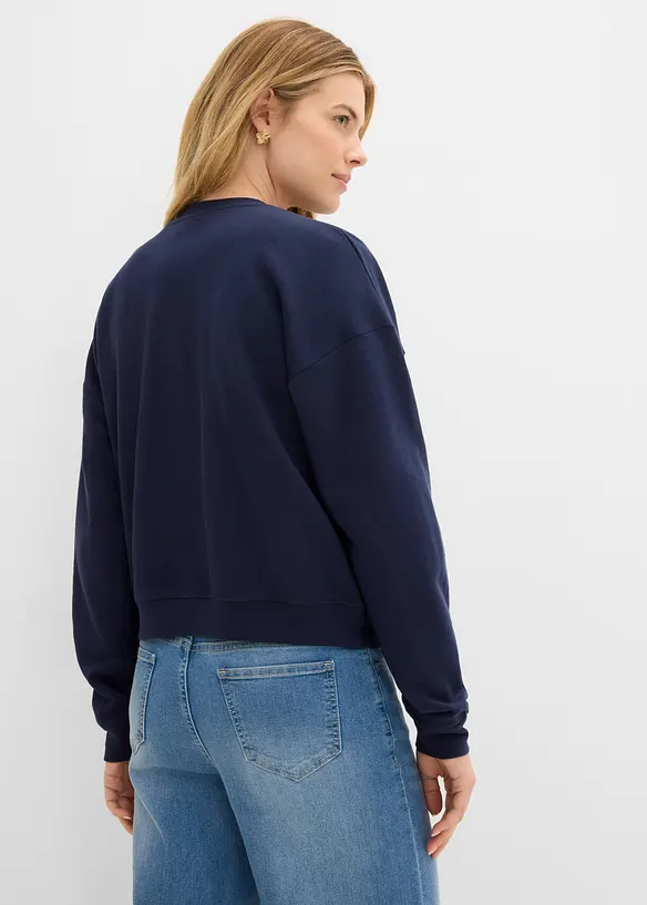 Kurzes Sweatshirt aus reiner Bio-Baumwolle in blau von hinten (im Anschnitt) - bonprix Kurzes Sweatshirt aus reiner Bio-Baumwolle in blau von hinten (im Anschnitt) - bonprix
