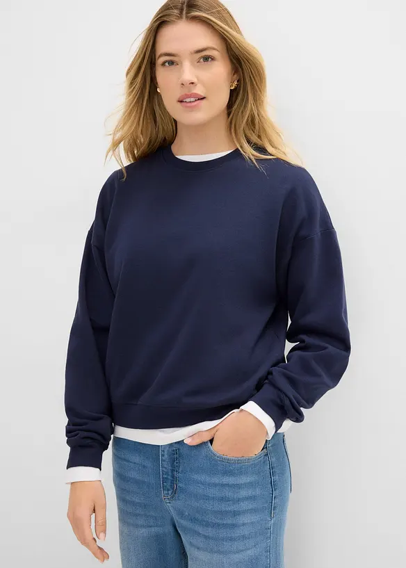 Kurzes Sweatshirt aus reiner Bio-Baumwolle in blau von vorne (im Anschnitt) - bonprix Kurzes Sweatshirt aus reiner Bio-Baumwolle in blau von vorne (im Anschnitt) - bonprix