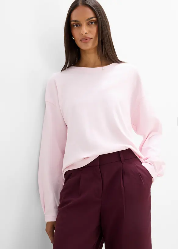Langarmshirt aus reiner Baumwolle in rosa von vorne (im Anschnitt) - bonprix Langarmshirt aus reiner Baumwolle in rosa von vorne (im Anschnitt) - bonprix