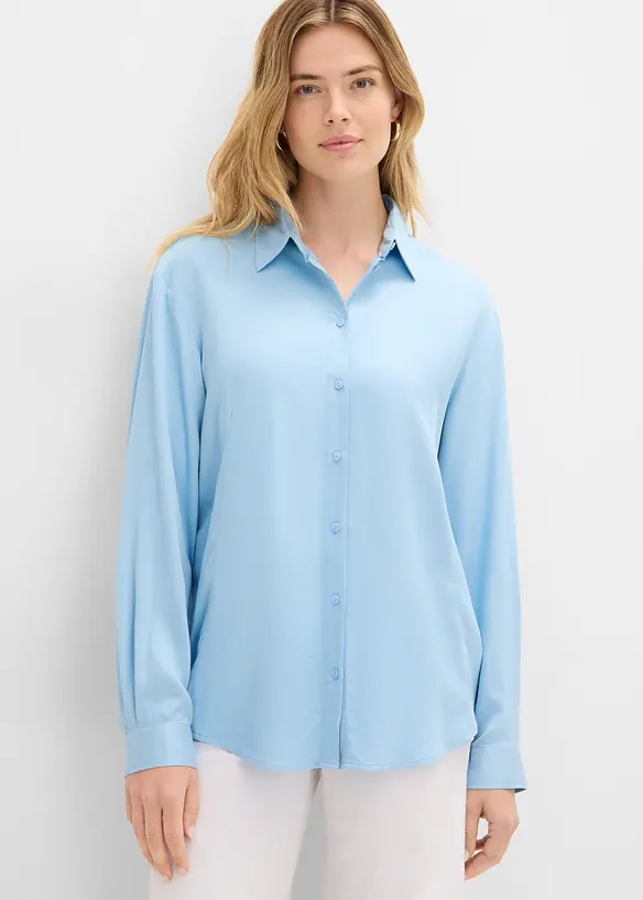 Hemdbluse aus softer Viskose in blau von vorne (im Anschnitt) - bonprix Hemdbluse aus softer Viskose in blau von vorne (im Anschnitt) - bonprix