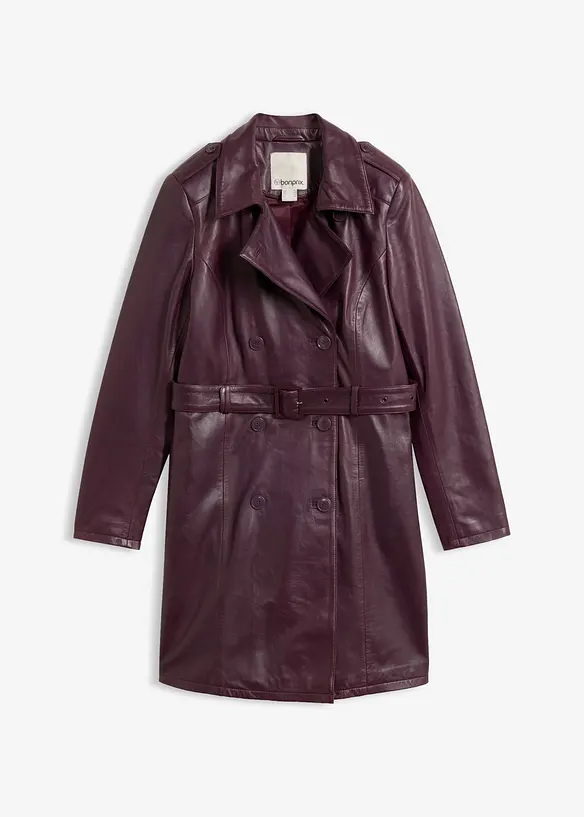 Leder-Trenchcoat aus Lammnappa in rot von vorne - bonprix