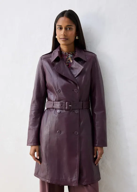 Leder-Trenchcoat aus Lammnappa in rot von vorne (Totalaufnahme) - bonprix