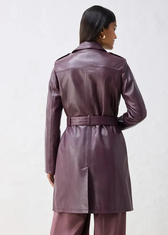 Leder-Trenchcoat aus Lammnappa in rot von hinten (Totalaufnahme) - bonprix