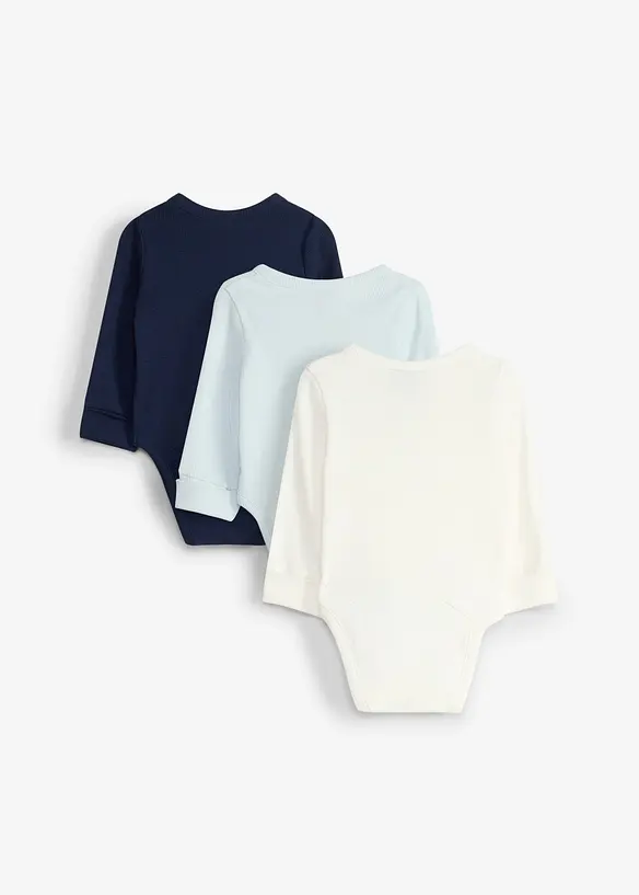 Baby Langarmbodys aus reiner Baumwolle zum Mitwachsen (3er Pack) in blau von hinten - bonprix