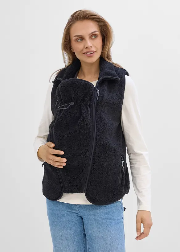 3-in-1 weiche Umstands-und Trageweste aus Teddyfleece in schwarz von vorne (im Anschnitt) - bonprix