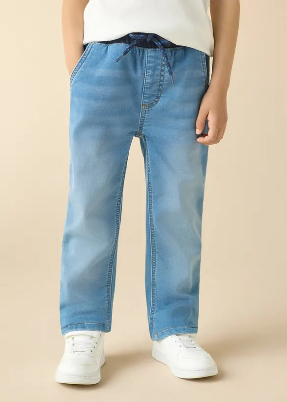 Regular Fit Sweat-Schlupfjeans, Straight in blau von vorne - bonprix