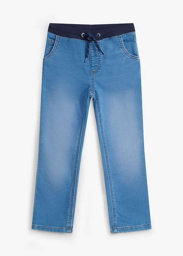 Regular Fit Sweat-Schlupfjeans, Straight in blau von vorne - bonprix