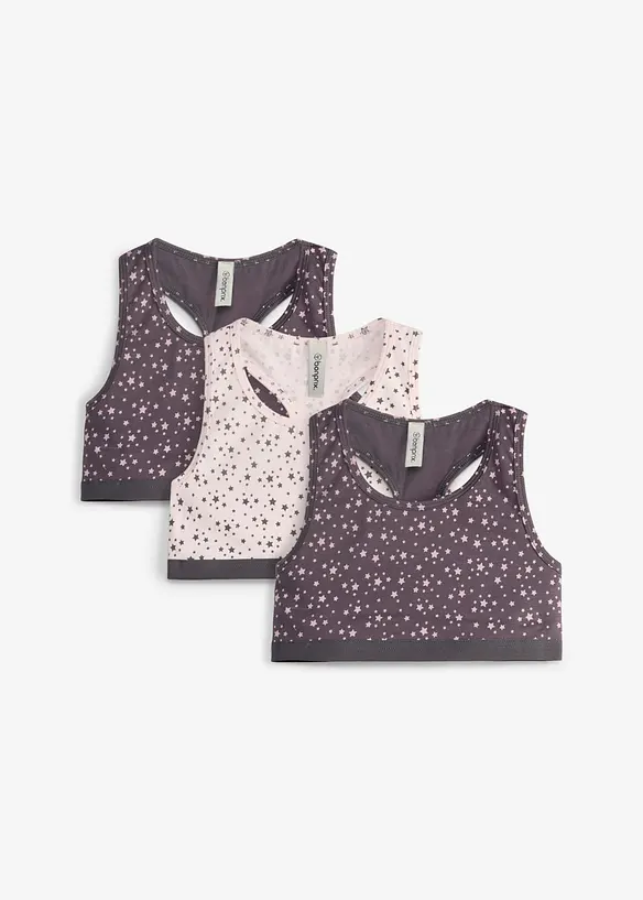 Bustier mit weicher Baumwolle (3er Pack) in grau von vorne - bonprix