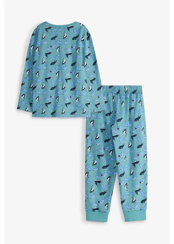 Pyjama aus reiner Bio-Baumwolle in petrol von hinten - bonprix