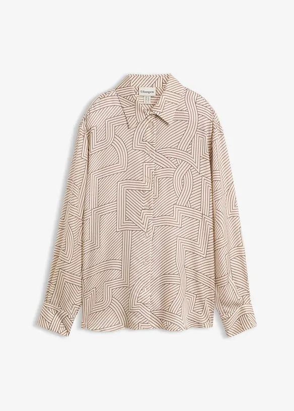 Fließende Hemdbluse mit Seide in beige von vorne - bonprix