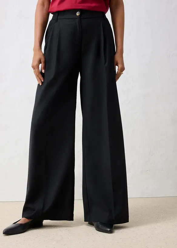 Bundfaltenhose aus weichem Woll-Mix in schwarz von vorne - bonprix Bundfaltenhose aus weichem Woll-Mix in schwarz von vorne - bonprix