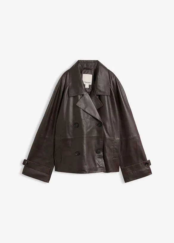 Cabanjacke aus Lammnappa-Leder in braun von vorne - bonprix