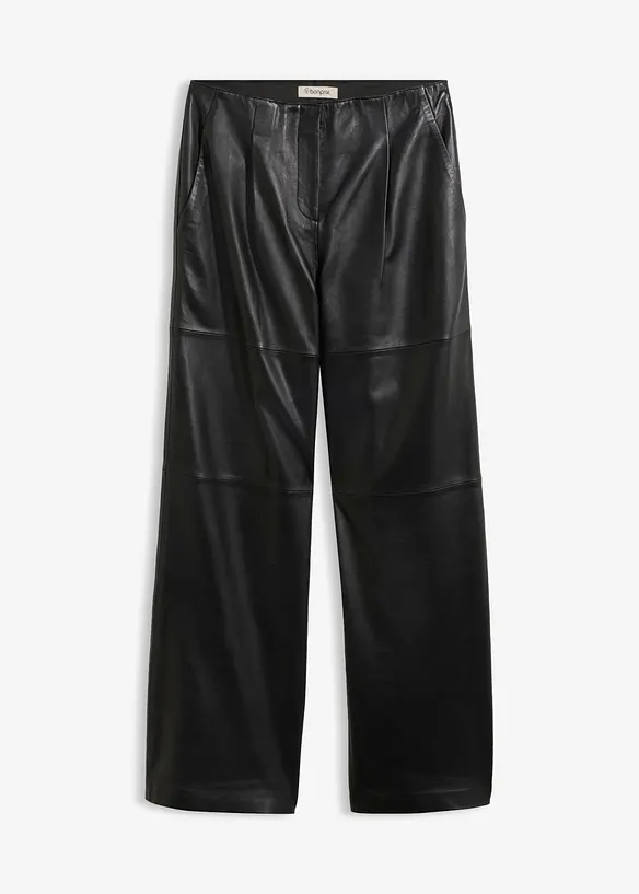 Lederhose mit Bundfalten in schwarz von vorne - bonprix