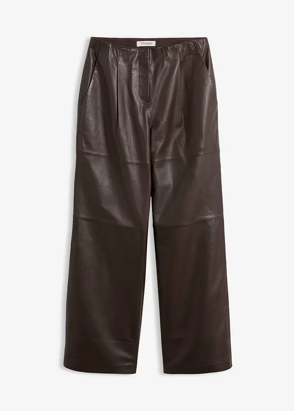Lederhose mit Bundfalten in braun von vorne - bonprix