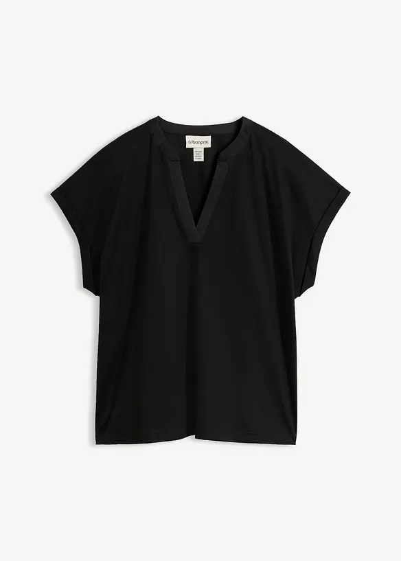 Shirt aus glattem Baumwoll-Seiden-Mix in schwarz von vorne - bonprix