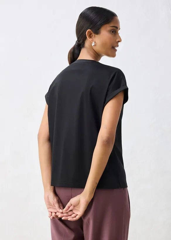 Shirt aus glattem Baumwoll-Seiden-Mix in schwarz von hinten (im Anschnitt) - bonprix