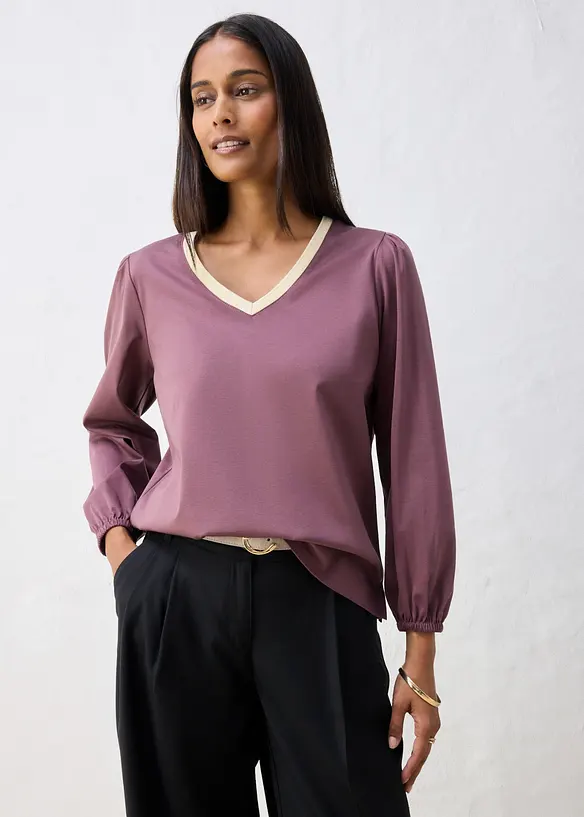 Langarmshirt aus Baumwoll-Seiden-Mix in lila von vorne (im Anschnitt) - bonprix Langarmshirt aus Baumwoll-Seiden-Mix in lila von vorne (im Anschnitt) - bonprix