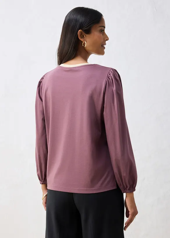 Langarmshirt aus Baumwoll-Seiden-Mix in lila von hinten (im Anschnitt) - bonprix Langarmshirt aus Baumwoll-Seiden-Mix in lila von hinten (im Anschnitt) - bonprix