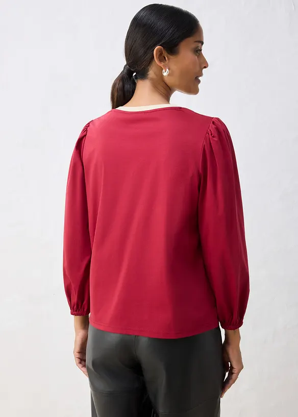 Langarmshirt aus Baumwoll-Seiden-Mix in rot von hinten (im Anschnitt) - bonprix Langarmshirt aus Baumwoll-Seiden-Mix in rot von hinten (im Anschnitt) - bonprix