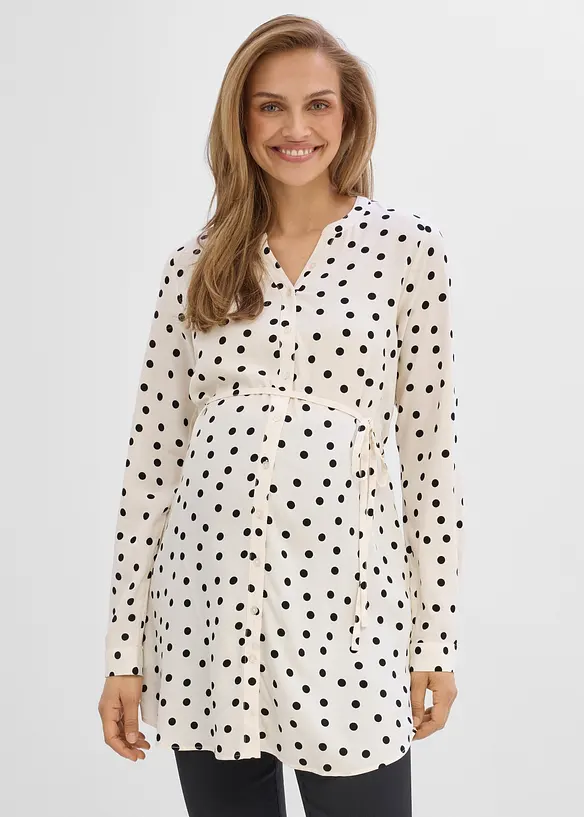 2-in-1 Umstands- und Stillblusenkleid aus fließender Viskose in weiß von vorne (Totalaufnahme) - bonprix