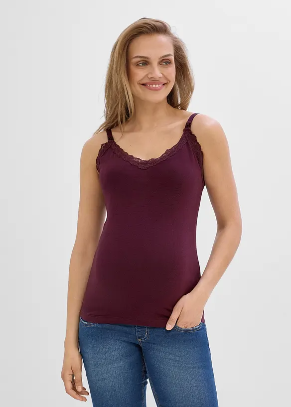 2-in-1 Umstands- und Stilltops mit Spitze (2er-Pack) in schwarz von vorne (im Anschnitt) - bonprix