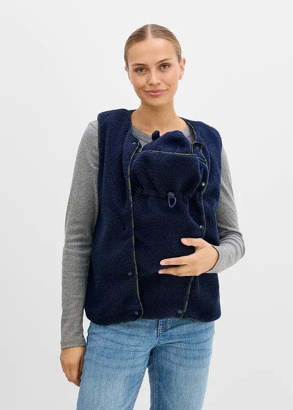 2-in-1 weiche Umstands-und Trageweste aus Teddyfleece (2-tlg. Set) in blau von vorne (im Anschnitt) - bonprix
