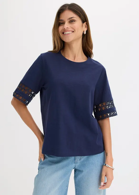 T-Shirt aus reiner Baumwolle in blau von vorne (im Anschnitt) - bonprix T-Shirt aus reiner Baumwolle in blau von vorne (im Anschnitt) - bonprix