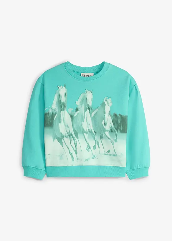 Sweatshirt aus reiner Bio-Baumwolle mit Ballon-Ärmeln in grün von vorne - bonprix