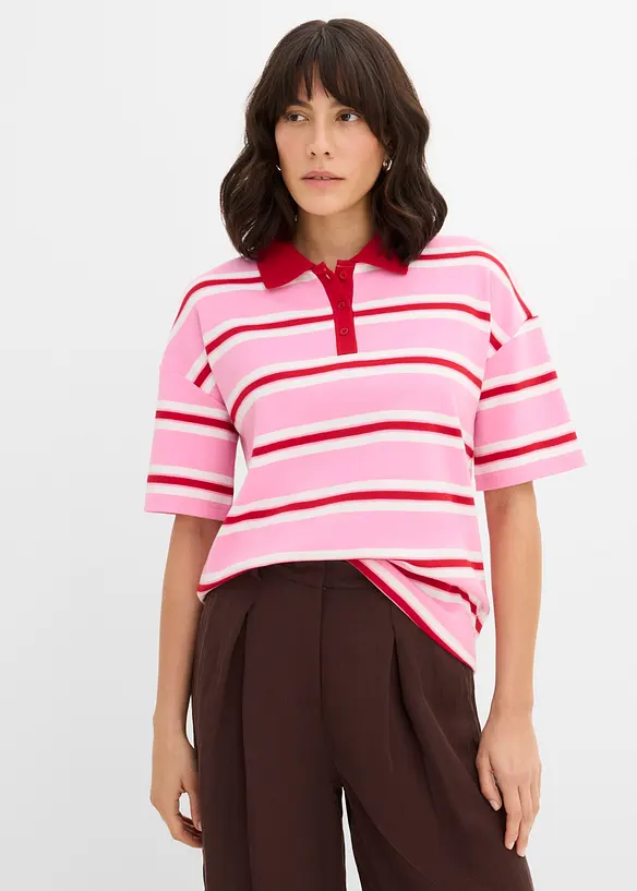 Poloshirt aus reiner Bio-Baumwolle in rosa von vorne (im Anschnitt) - bonprix