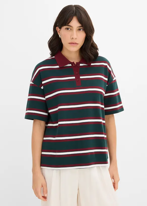 Poloshirt aus reiner Bio-Baumwolle in grün von vorne (im Anschnitt) - bonprix