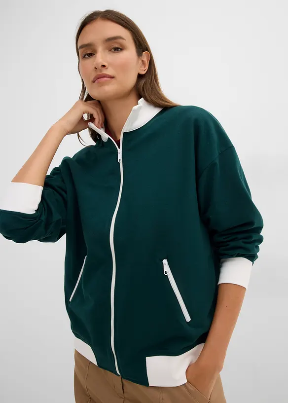 Sweatjacke aus reiner Bio-Baumwolle in weiß von vorne (im Anschnitt) - bonprix Sweatjacke aus reiner Bio-Baumwolle in weiß von vorne (im Anschnitt) - bonprix