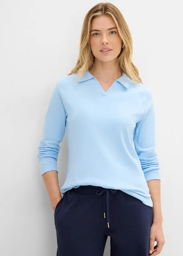 Poloshirt aus reiner Bio-Baumwolle in blau von vorne (im Anschnitt) - bonprix