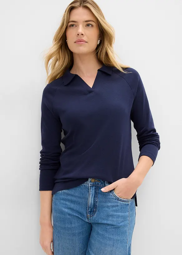 Poloshirt aus reiner Bio-Baumwolle in blau von vorne (im Anschnitt) - bonprix Poloshirt aus reiner Bio-Baumwolle in blau von vorne (im Anschnitt) - bonprix