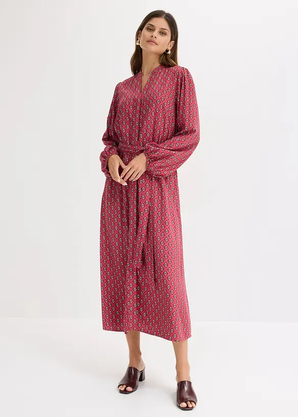 Hemdblusenkleid mit Bindegürtel in rot von vorne (Totalaufnahme) - bonprix