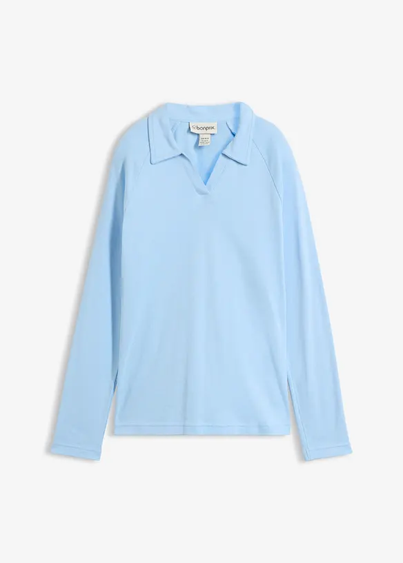 Poloshirt aus reiner Bio-Baumwolle in blau von vorne - bonprix