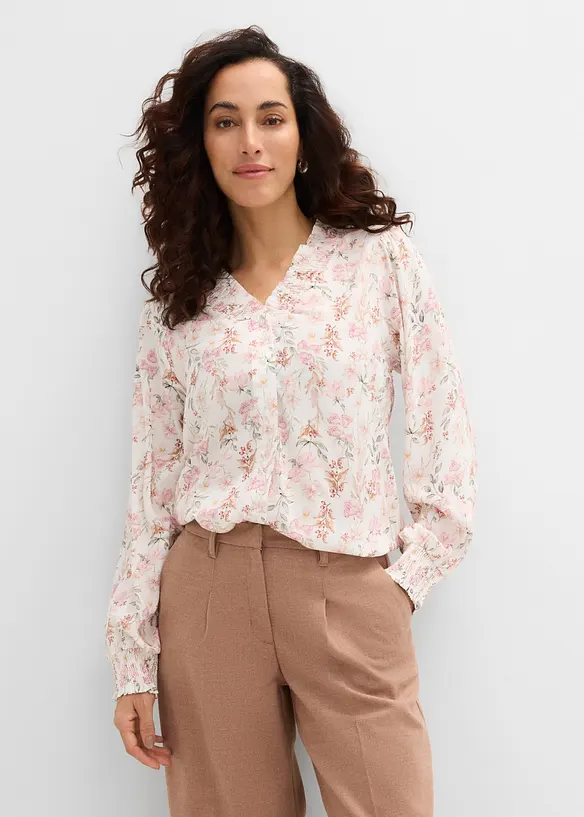Bluse aus fließender Viskose in weiß von vorne (im Anschnitt) - bonprix