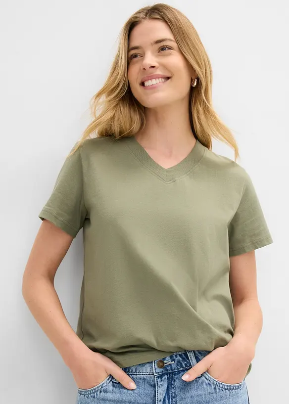 T-Shirt mit V-Ausschnitt aus reiner Bio-Baumwolle(3er Pack) in schwarz von vorne (im Anschnitt) - bonprix T-Shirt mit V-Ausschnitt aus reiner Bio-Baumwolle(3er Pack) in schwarz von vorne (im Anschnitt) - bonprix
