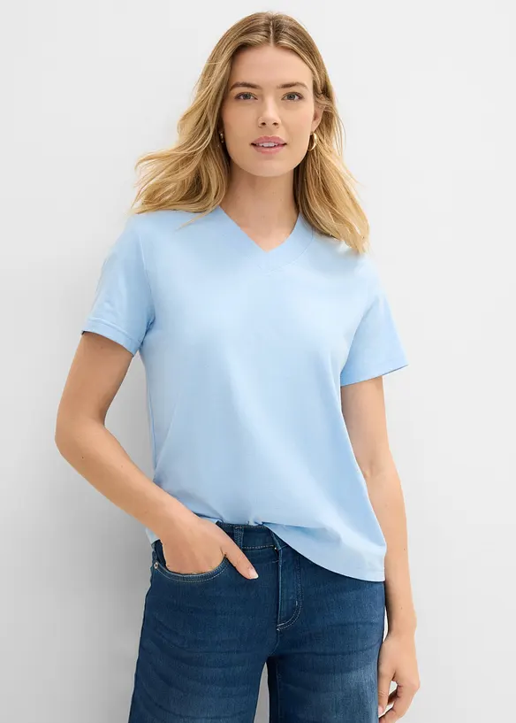 T-Shirt mit V-Ausschnitt aus reiner Bio-Baumwolle(3er Pack) in blau von vorne (im Anschnitt) - bonprix T-Shirt mit V-Ausschnitt aus reiner Bio-Baumwolle(3er Pack) in blau von vorne (im Anschnitt) - bonprix
